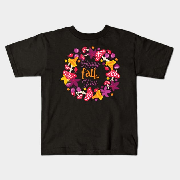 Happy Fall Y'all Thanksgiving Autumn Season Kids T-Shirt by lucidghost